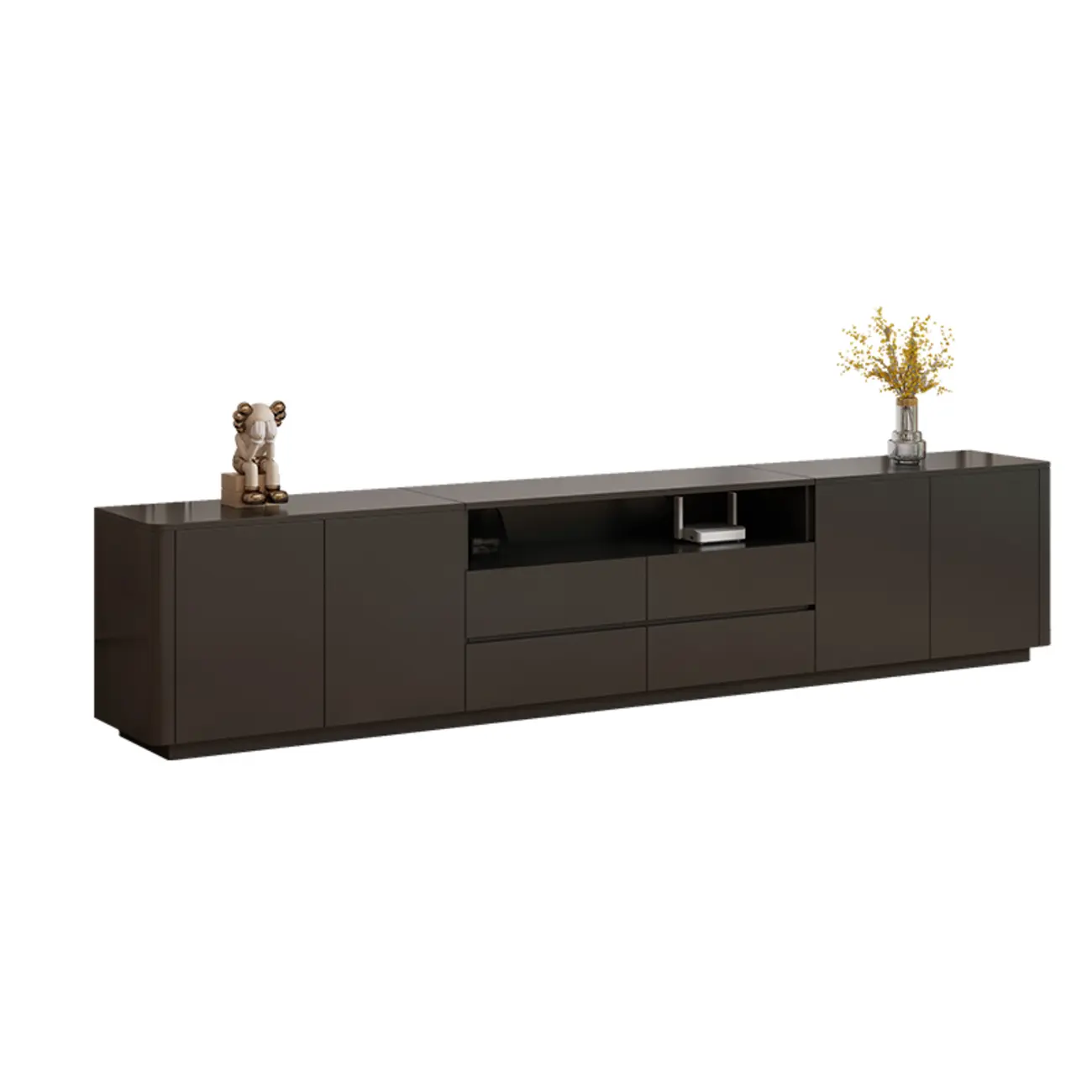 Modern Black Wooden TV Stand with Cable Management