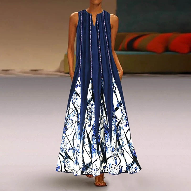 Floral Print Boho Casual Long Dress Summer Clothes For Women V-neck Sexy Off Shoulder Ladies Dresses Plus Size Maxi Dress - Deanwangkt
