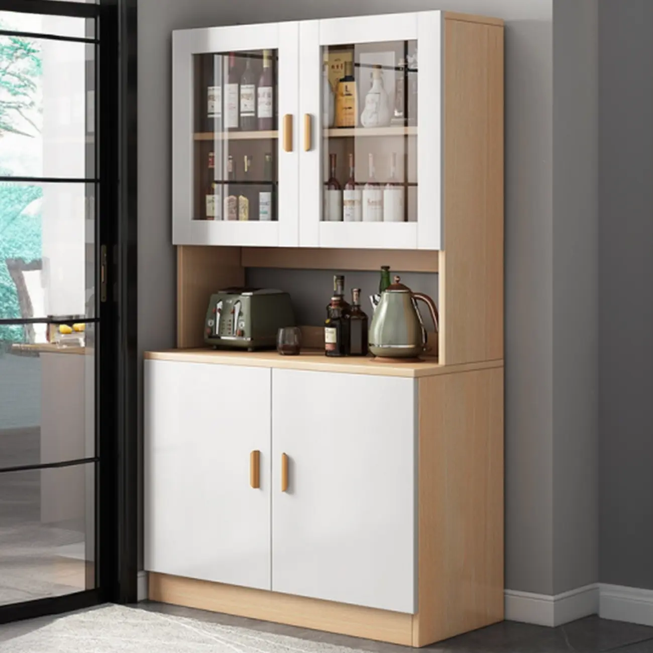 Modern Wooden Sideboard with Cabinets & Shelves