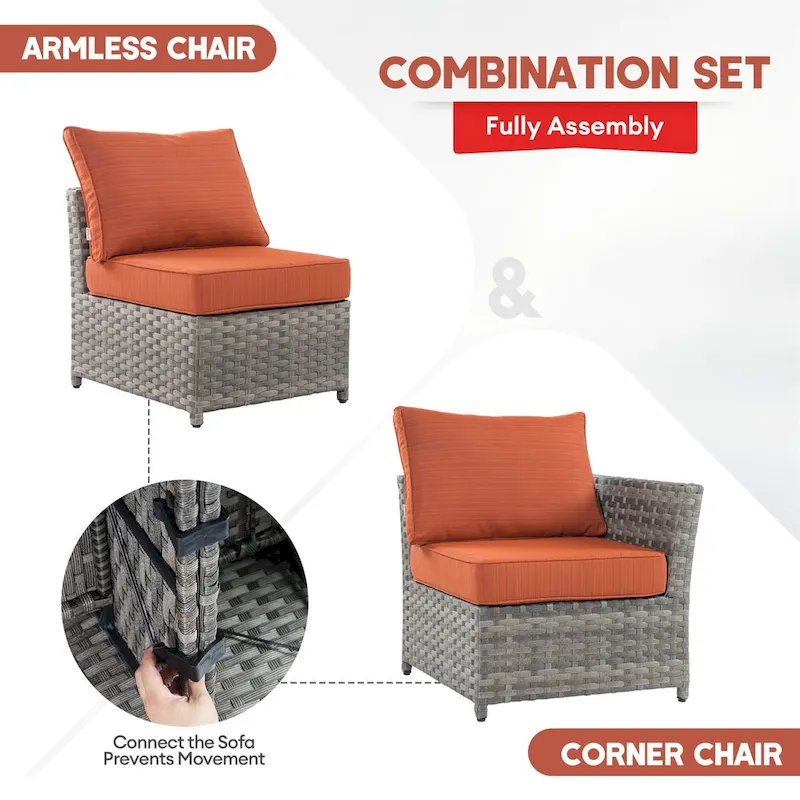 XIZZI 9-piece Patio Furniture Sectional Set with Swivel Rocking Chairs