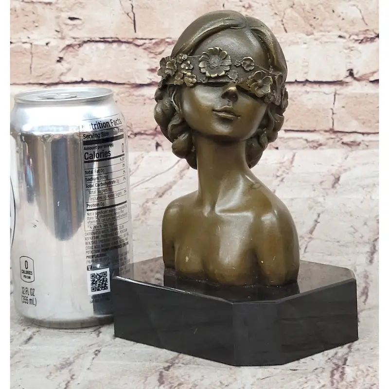 Woman Blindfolded With Flowers - Original Bronze Metal Modern Art Bust Sculpture