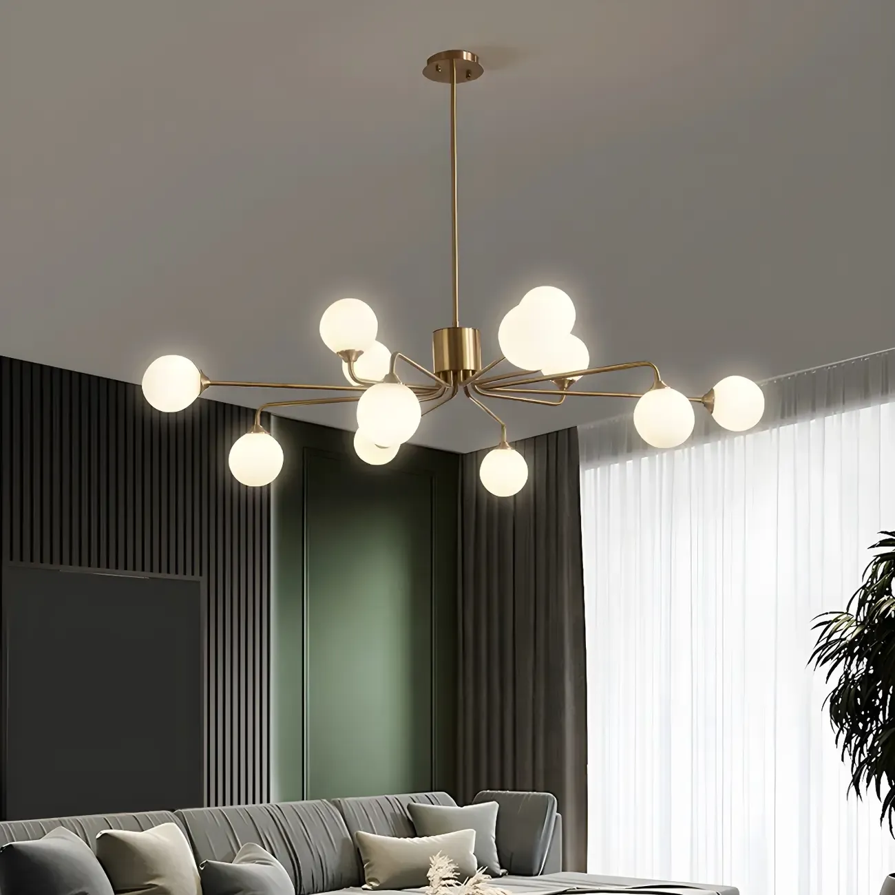 Adjustable Brass Modern Globe Glass Sputnik Chandelier