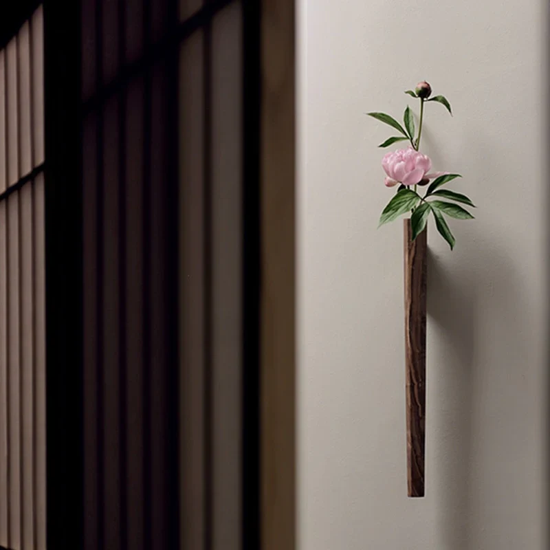 HULIANFU Nordic Handmade Solid Wood Wall Vase Hydroponic Flower Plant Pot Bonsai Glass Bottle Home Bar Restaurant Decor Entrance Ornament - Deanwangkt