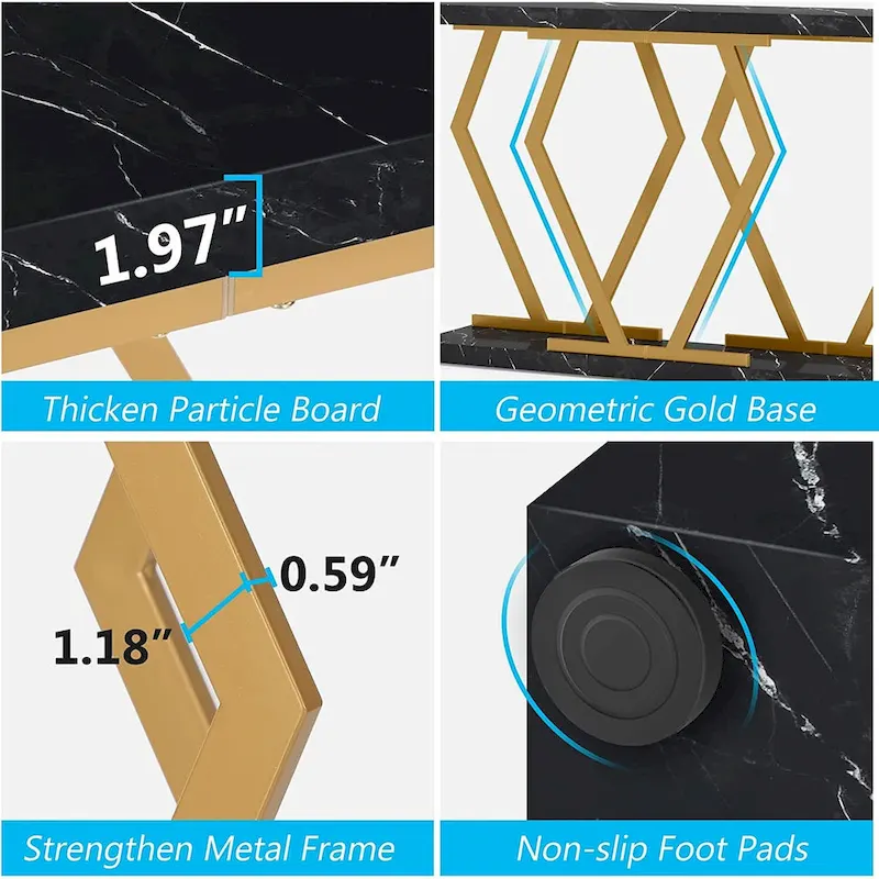 70.9 Inch Extra Long Modern Sofa Console Table with Faux Marble Tabletop Base Gold Frame for Living Room Entryway Hallway