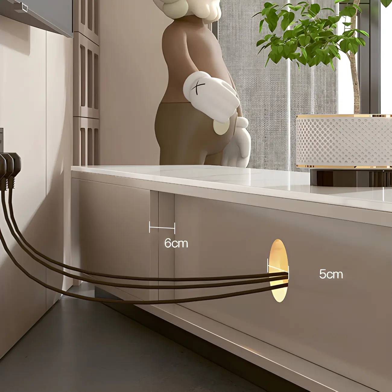 63 Champagne Modern Stone TV Stand with Cable Management