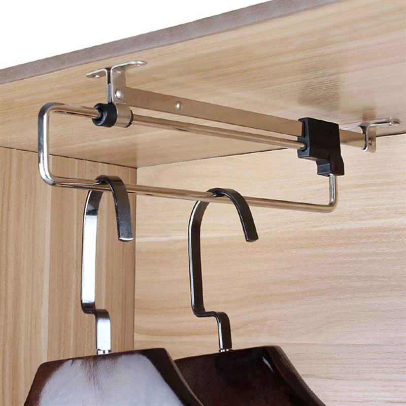 HULIANFU Stainless Steel Retractable Wardrobe Rail Clothes Hanger Towel Coat Racks Closet Rod (Simplified Type,Silver) - Deanwangkt