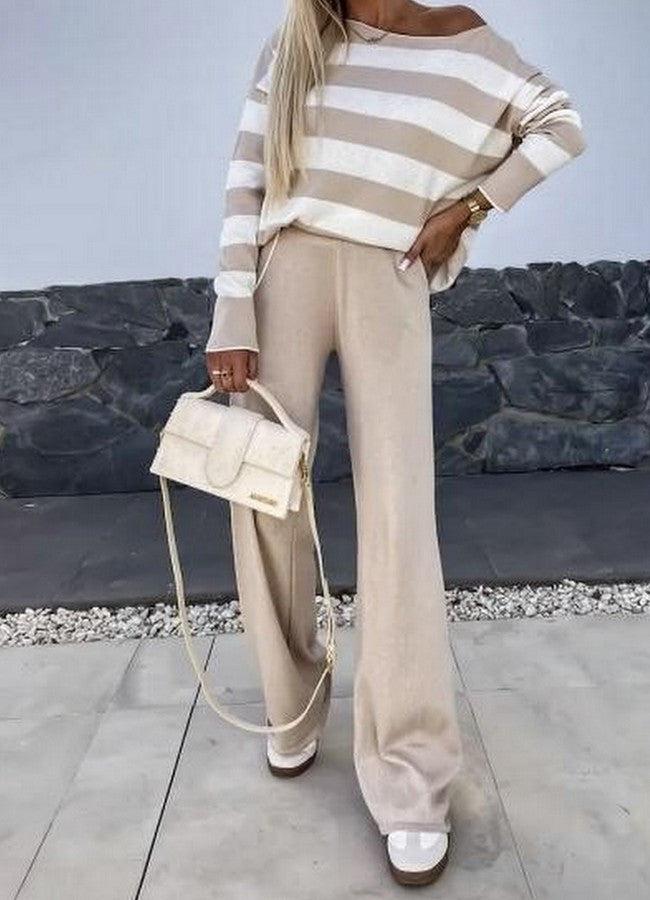 Cozy Striped Print Long Sleeve Two Piece Set