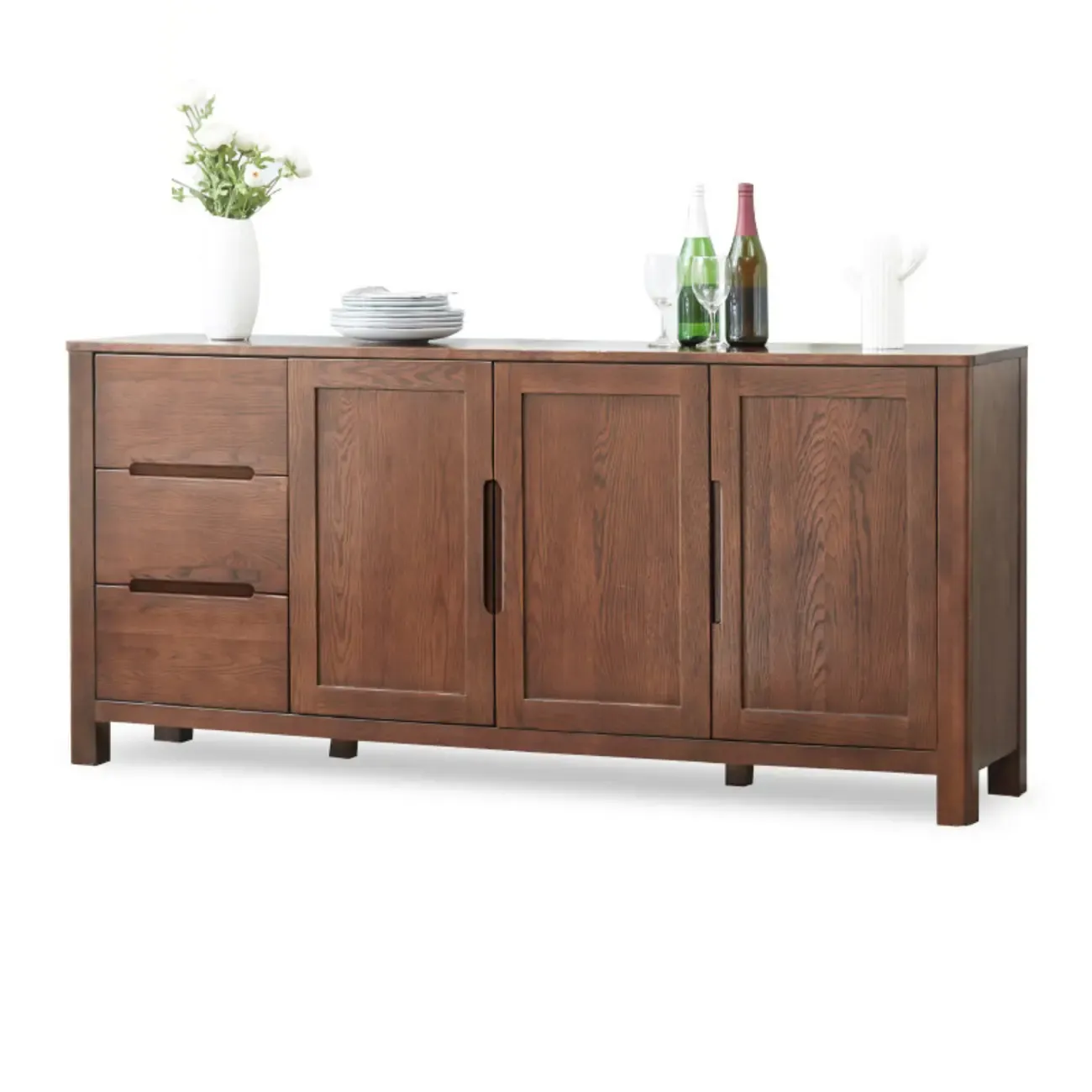 Modern Wood Sideboard with Shelves and Drawers