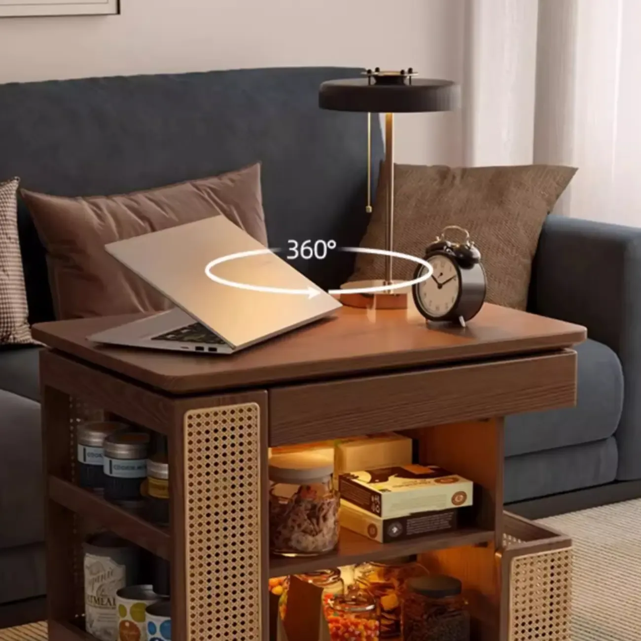 Nut-brown Adjustable Lift Top Wood Trolly Side Table