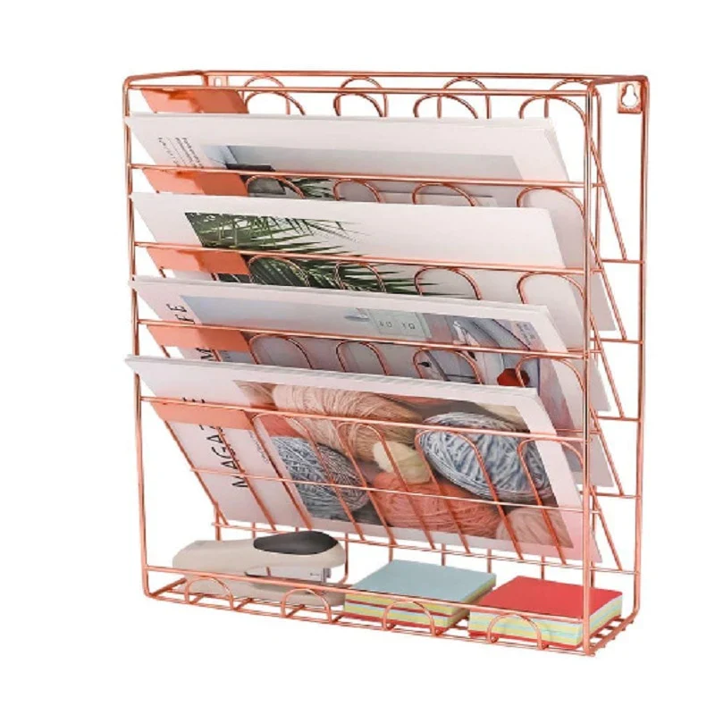 HULIANFU Nordic Rose Gold Wall Magazine Rack Bookshelf Hanging Bookend Decor Furniture For Home Desktop Children Bookcases Book Cabinet - Deanwangkt