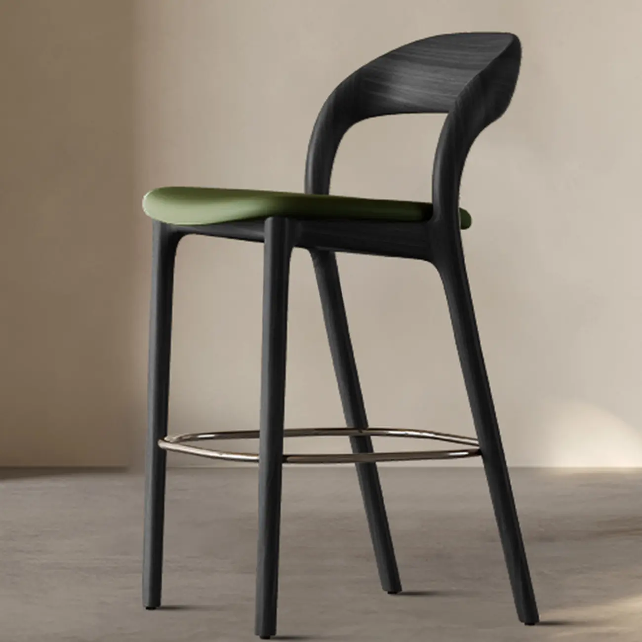 Mid-Century Modern Wood Faux Leather Bar Stool