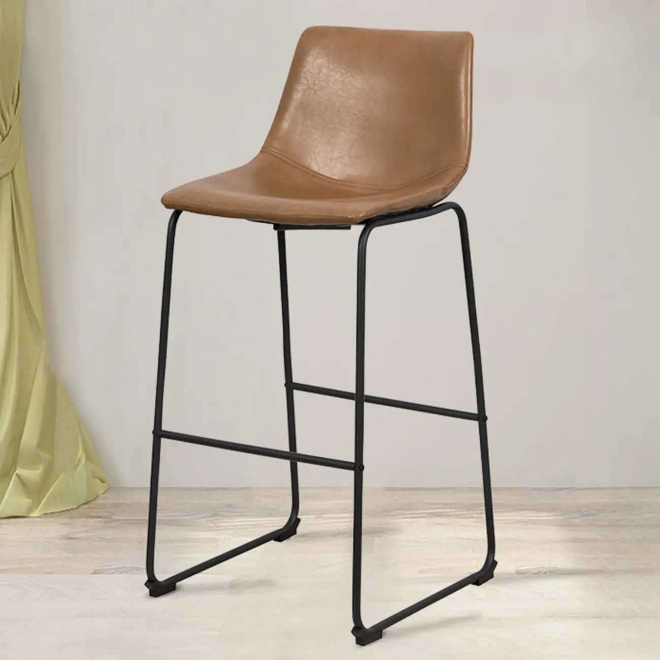 Modern Pedestal Upholstered Leather Counter Height Bar Stools