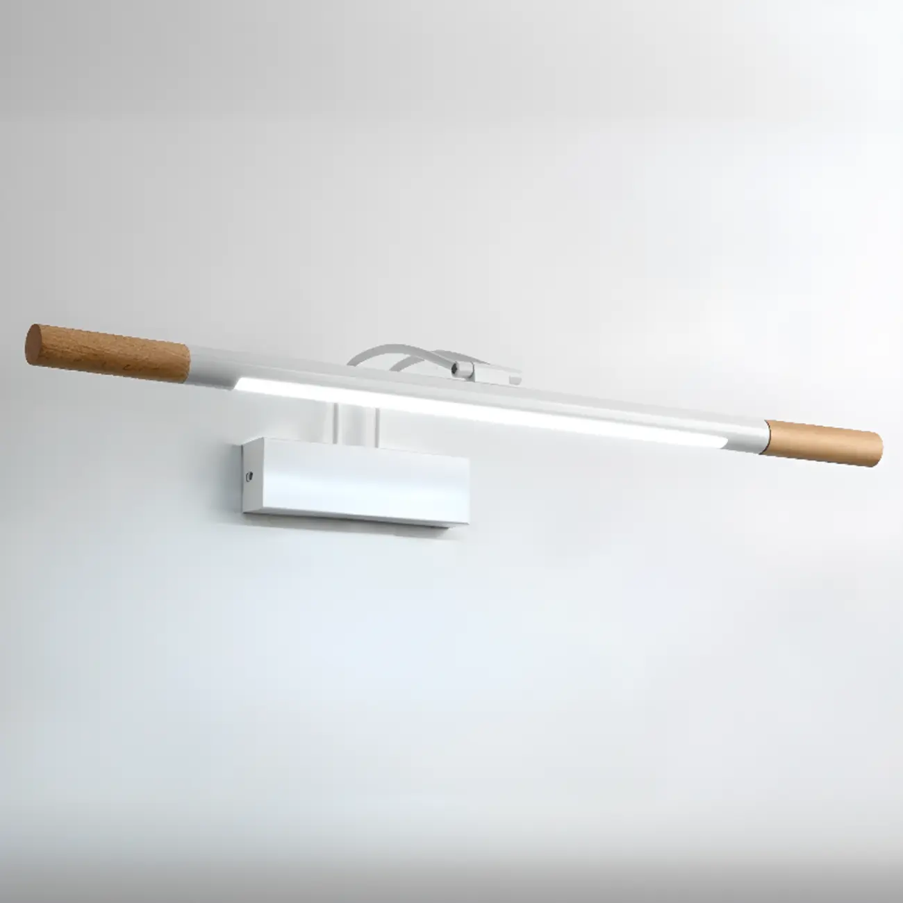 Modern White LED Bathroom Vanity Light with Wood Accent