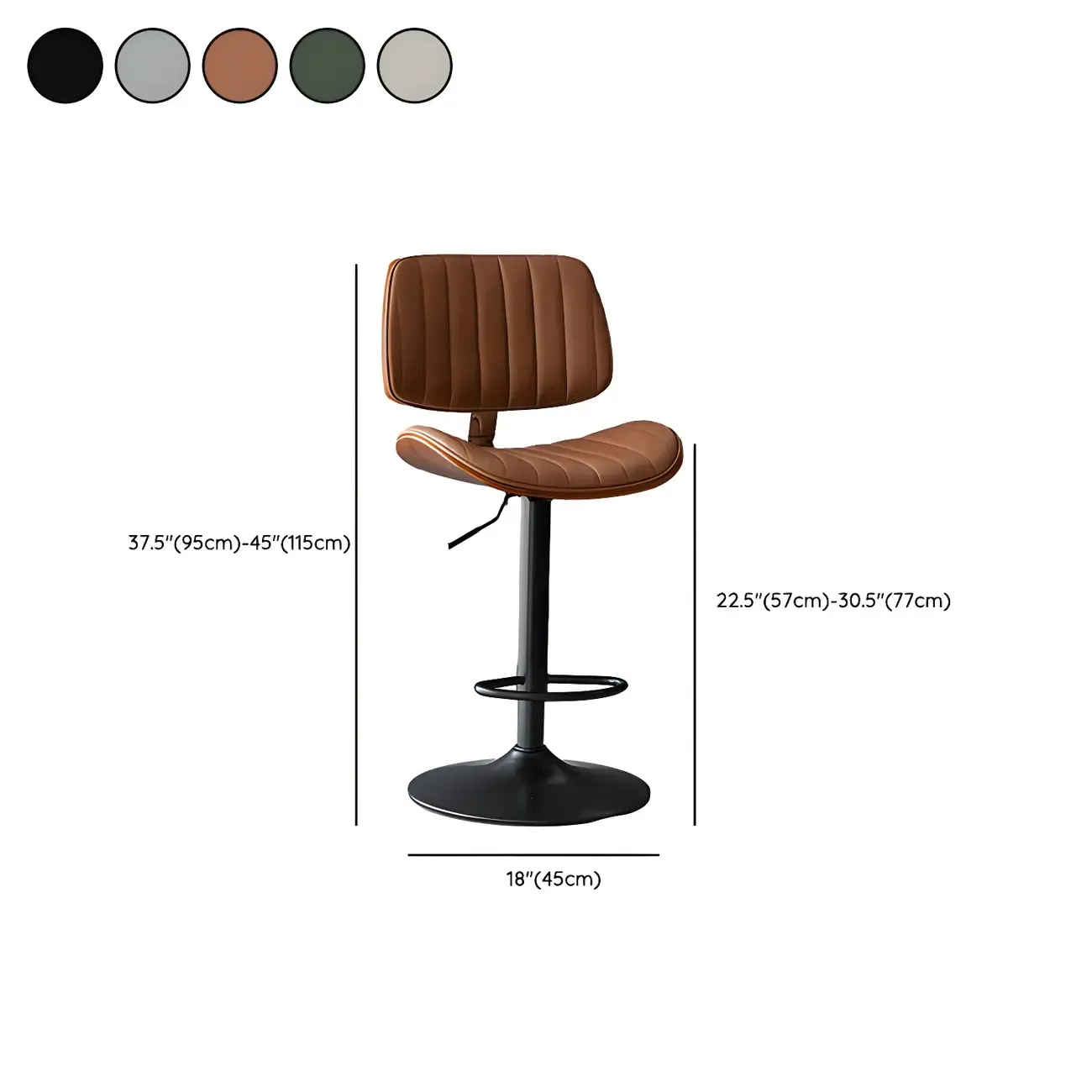 Adjustable Height Bucket Swivel Leather Bar Stool with Back