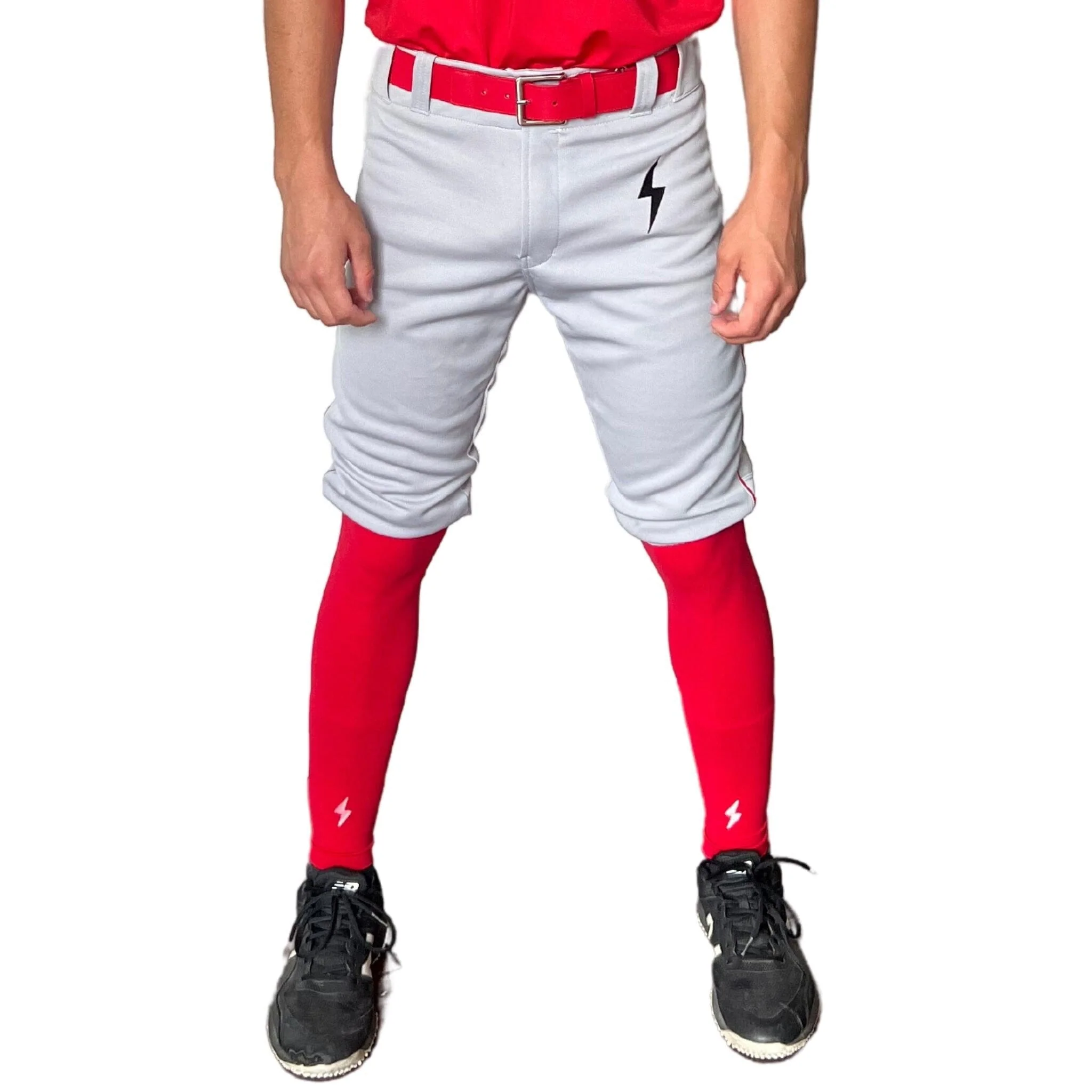 BRUCE BOLT Premium Pro Baseball Short - GREY w/ Red