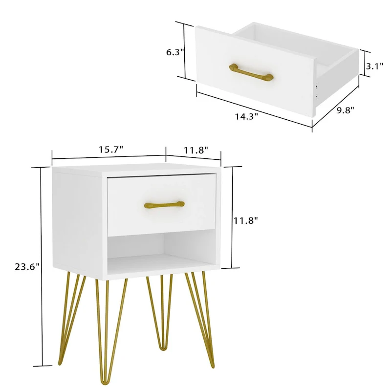 Timechee 23.6 Tall 1 - Drawer Wood Nightstand Metal Legs(1 Piece)