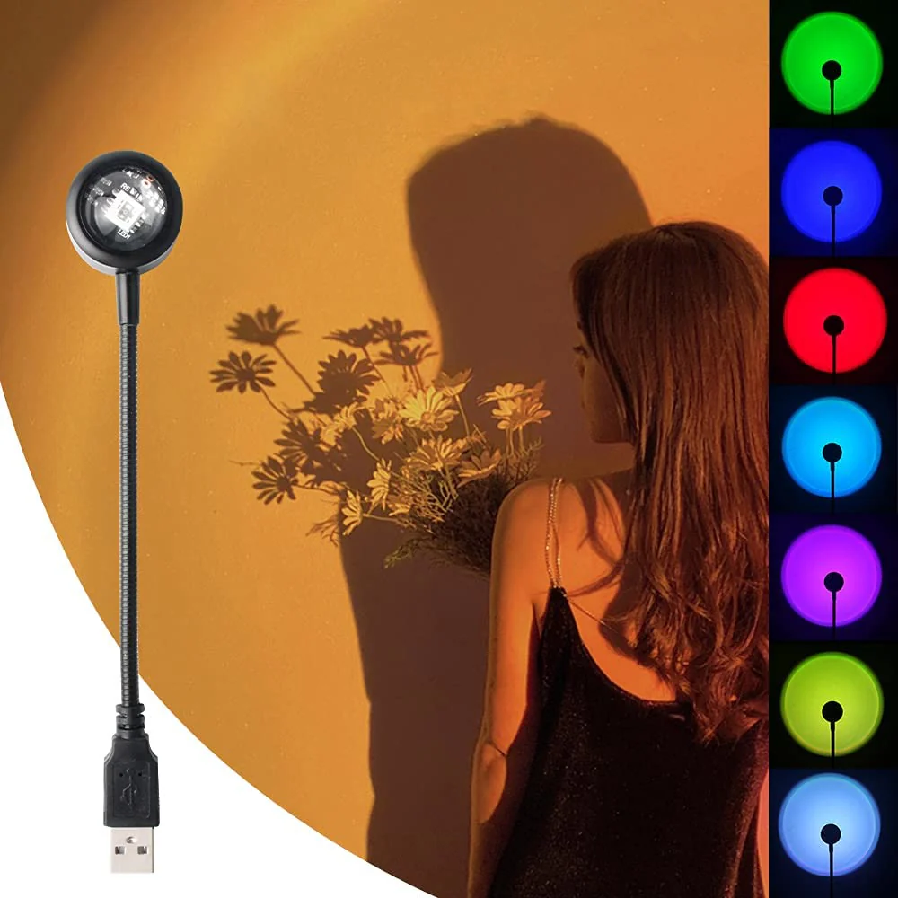 HULIANFU USB Sunset Rainbow Lamp Projection Atmosphere 7 Colors Night Light Photography Live Streaming Background Home Wall Decoration 50 - Deanwangkt