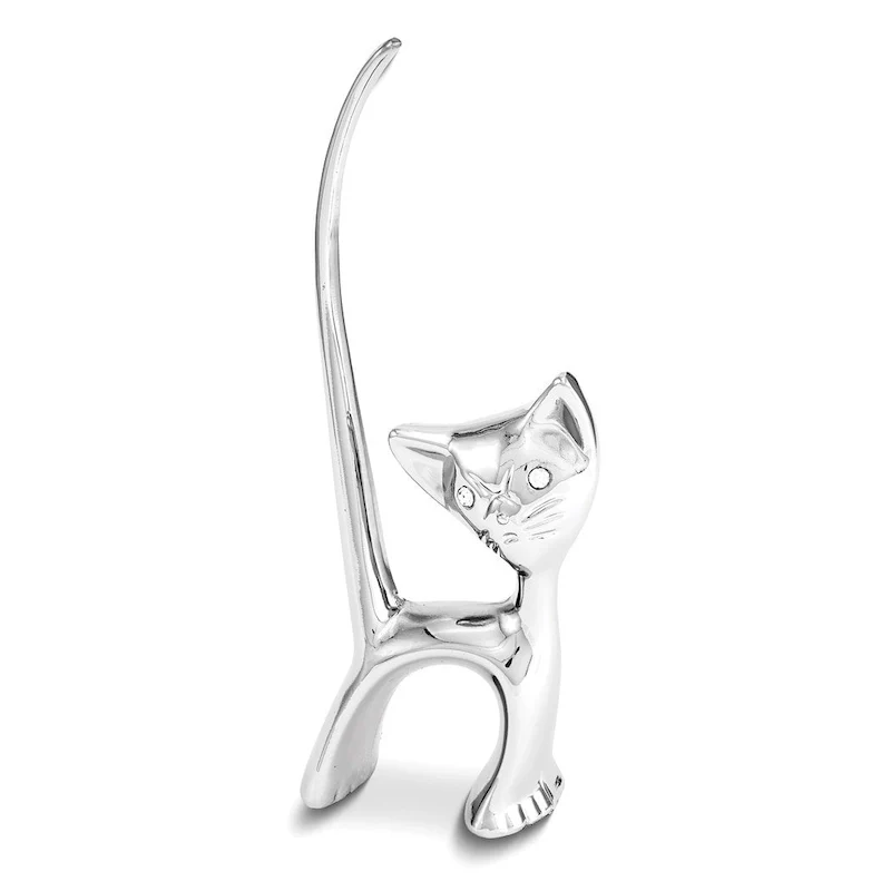 Curata Chrome-Plated Surprised Cat Ring Holder - 4.75