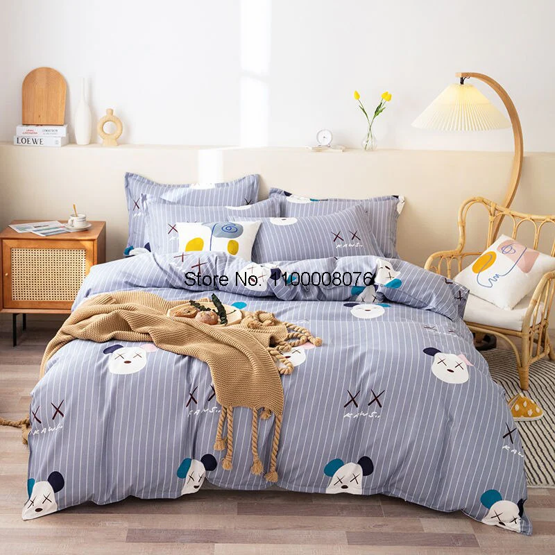 HULIANFU  Soft Bedding Set with Fitted Sheet Duvet Cover Pillowcase Boys Girls Bed Linen Flowers Plant Home Bedclothes - Deanwangkt