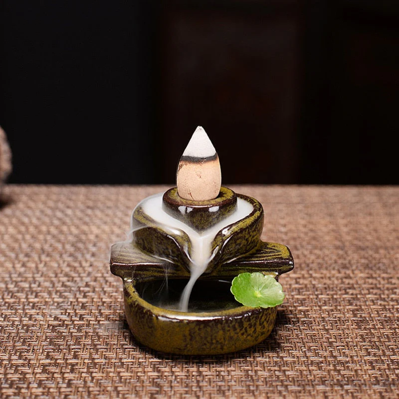 HULIANFU Leaf Tower Incense Ceramic Burner Fragrance Holder Backflow Censer Creative Aromatherapy Smoke Reflux Incense Stick Incense - Deanwangkt