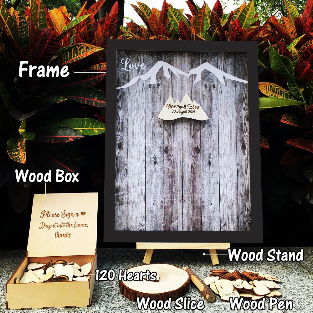 HULIANFU Wedding Guest Book Personalized Wedding Decoration Rustic Sweet Wedding Guestbook 120pcs Small Wood Hearts - Deanwangkt