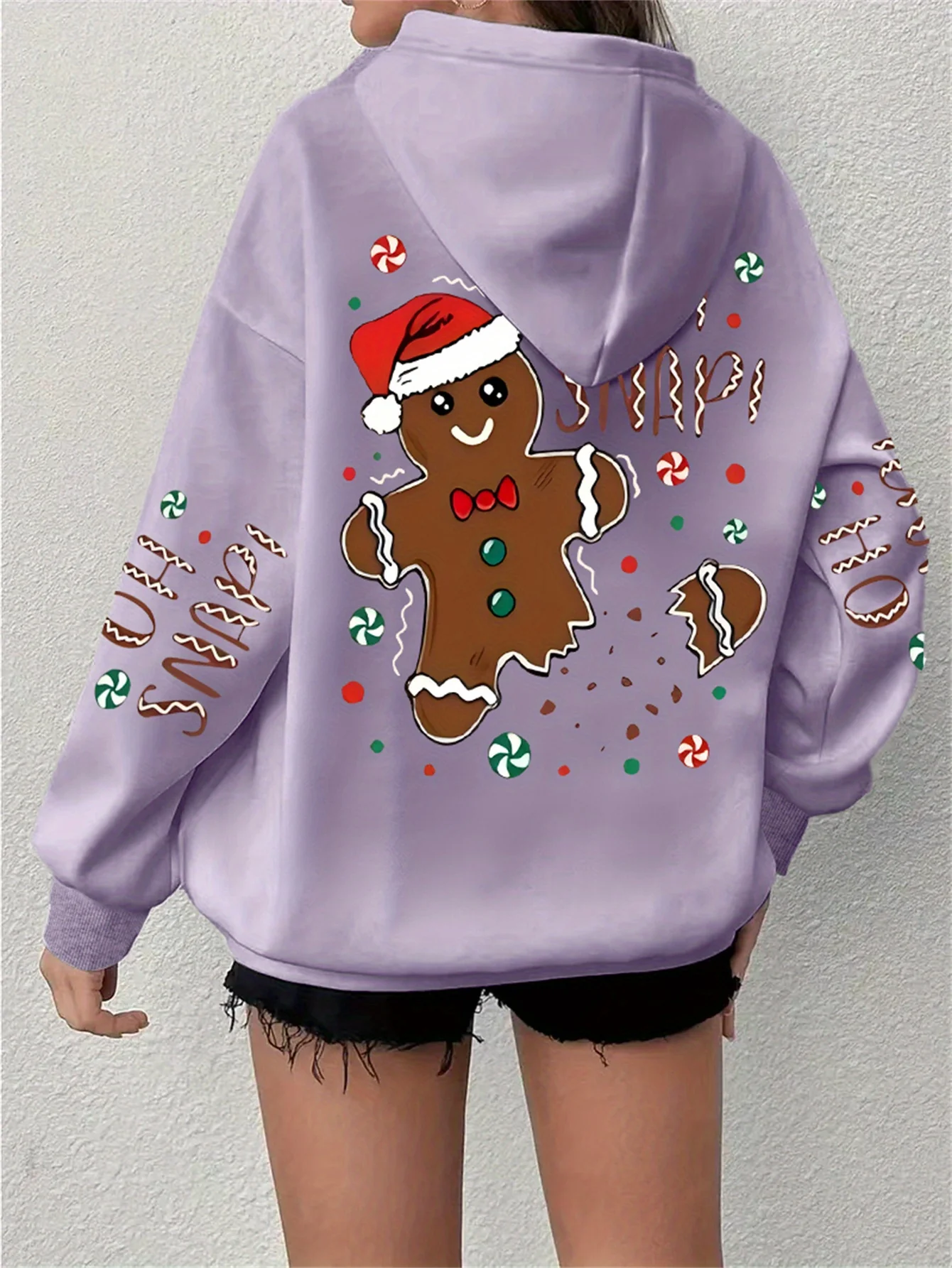 Cozy Women's Plus Size Christmas Print Drawstring Hoodie, Casual Long Sleeve Hoodie for Fall & Winter with Relaxed Fit - Deanwangkt
