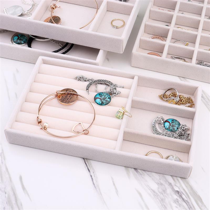 HULIANFU Velvet Jewelry Display Tray Case Hot Sales Stackable Exquisite Jewellery Holder Portable Ring Earrings Necklace Organizer Box - Deanwangkt