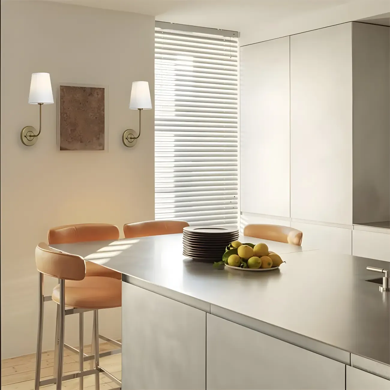 Modern Brass Glam Vanity Light with Fabric Shade