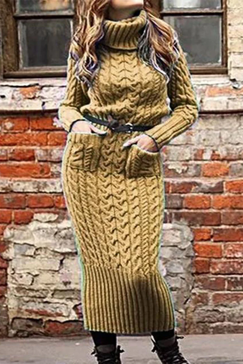 hulianfu Work Striped Without Belt Solid Color Turtleneck Sheath Dresses - Deanwangkt