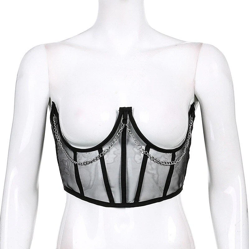 Hulianfu Sexy Corset Underbust Women Gothic Corset Top Curve Shaper Strap Slimming Waist Belt Chain Lace Corsets Bustiers Sexy Punk - Deanwangkt
