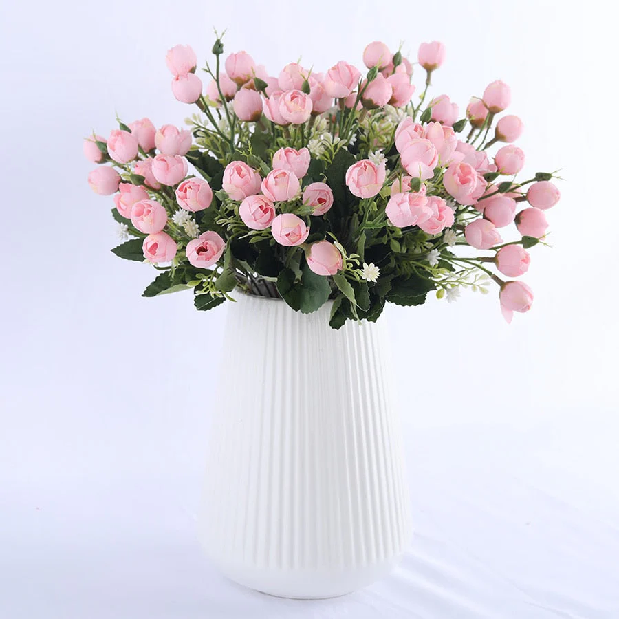 HULIANFU white mini silk rose artificial flowers for wedding decoration bride fake flower bouquet diy home decor art accessories for vase - Deanwangkt