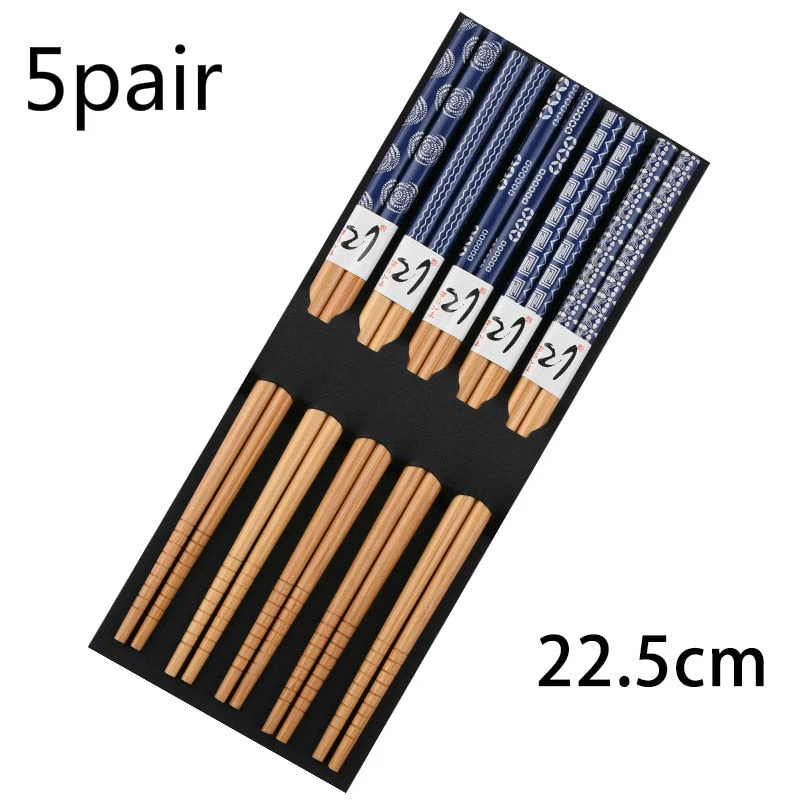 HULIANFU Reusable 5 Pair Set Handmade Bamboo Japanese Natural Wood Chopsticks Sushi Food Cat Flower Multi color Wooden Chop sticks - Deanwangkt