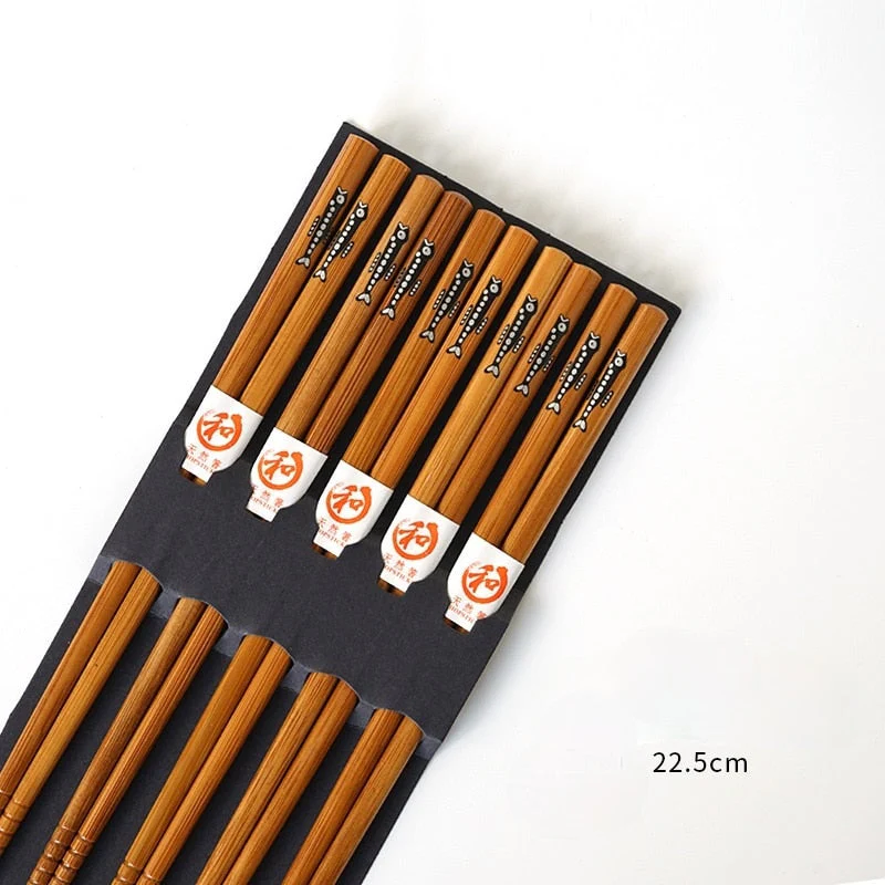 HULIANFU Reusable 5 Pair Set Handmade Bamboo Japanese Natural Wood Chopsticks Sushi Food Cat Flower Multi color Wooden Chop sticks - Deanwangkt