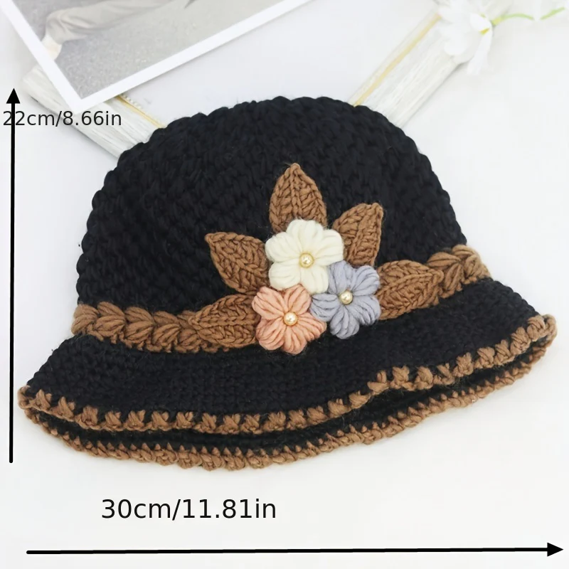 Elegant Floral Crochet Bucket Hat - Soft, Lightweight, Warm, and Breathable Fisherman Cap for Women - Perfect for Autumn and Winter Seasons - Deanwangkt