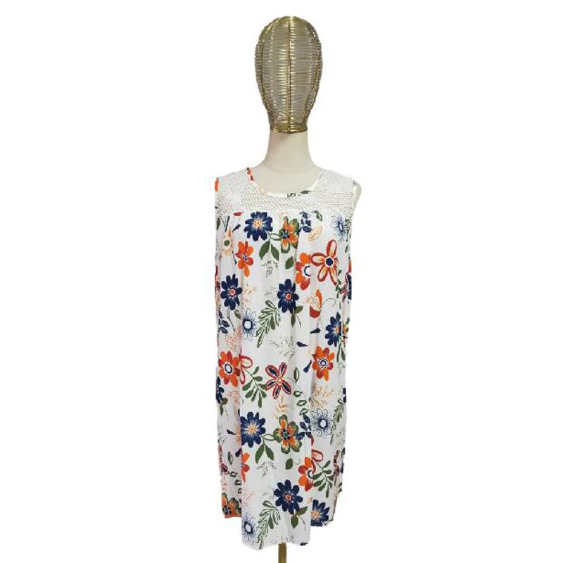 Summer Women Lace Stitching Floral Tank Dress Vintage Sleeveless Boho Beach Dresses Casual Loose Plus Size Women Clothing - Deanwangkt