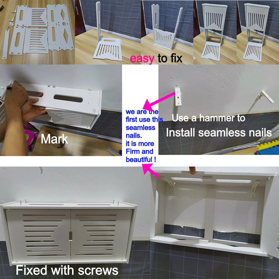 HULIANFU Large Wireless Wifi Router Storage Box PVC Density Panel Shelf Wall Hanging Board Bracket Cable  Organizer Home Decor - Deanwangkt