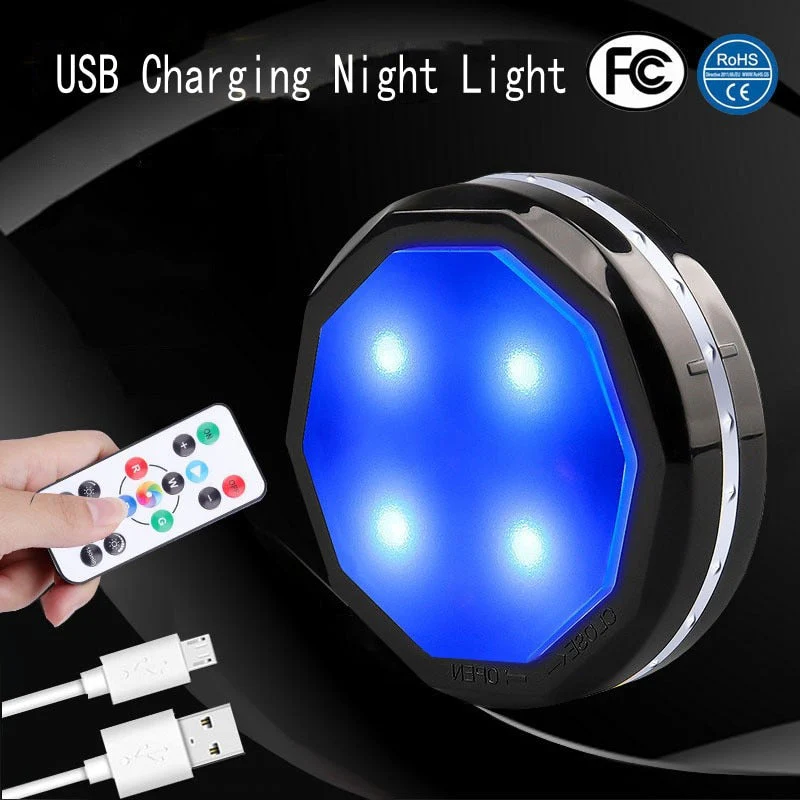 HULIANFU LED Under Cabinet Lighing Rechargeable Puck Light Closet Lights With Remote Counter Bookshelf Portable Round RGB Night Light - Deanwangkt