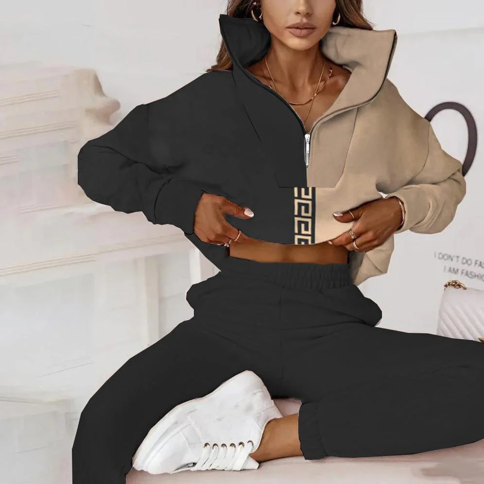 Brown V-Neck Long Sleeve Two Piece Set