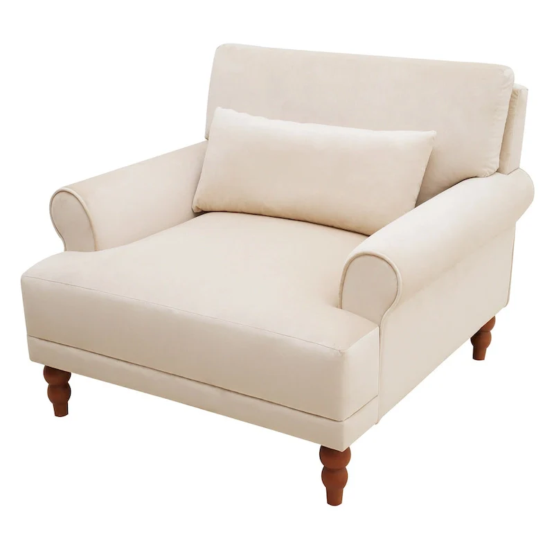 Beige 37.8 Velvet Accent Chair
