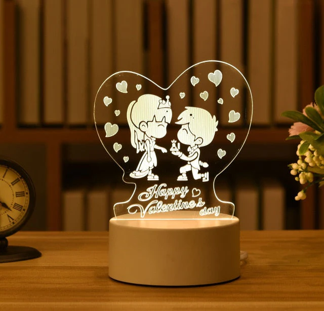HULIANFU Romantic Love 3D Lamp Heart-shaped Balloon Acrylic LED Night Light Decorative Table Lamp Valentine Day Sweetheart Wife Gift - Deanwangkt
