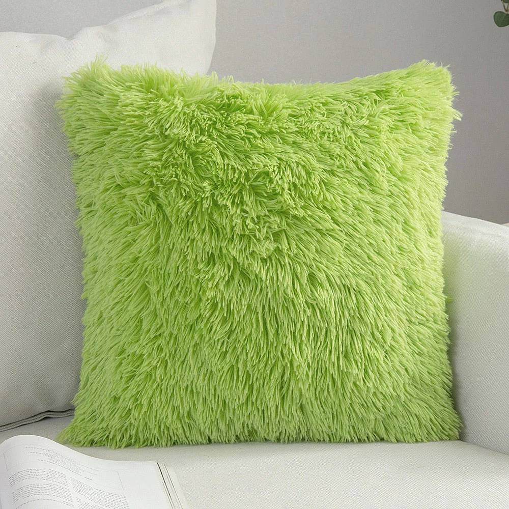 HULIANFU Solid Soft Fluffy Cushion Cover Decorative Sofa Pillow Cover Home Pillowcase White Pink Gray Shaggy Fur Cushion Cover 43x43cm - Deanwangkt