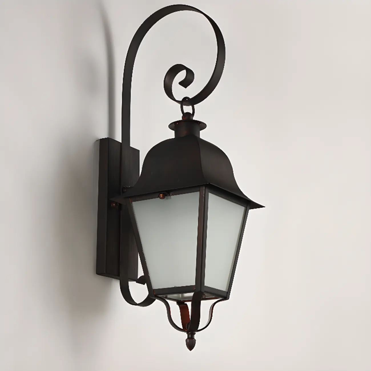 Modern Metal Black Frosted Glass Lantern Outdoor Wall Light