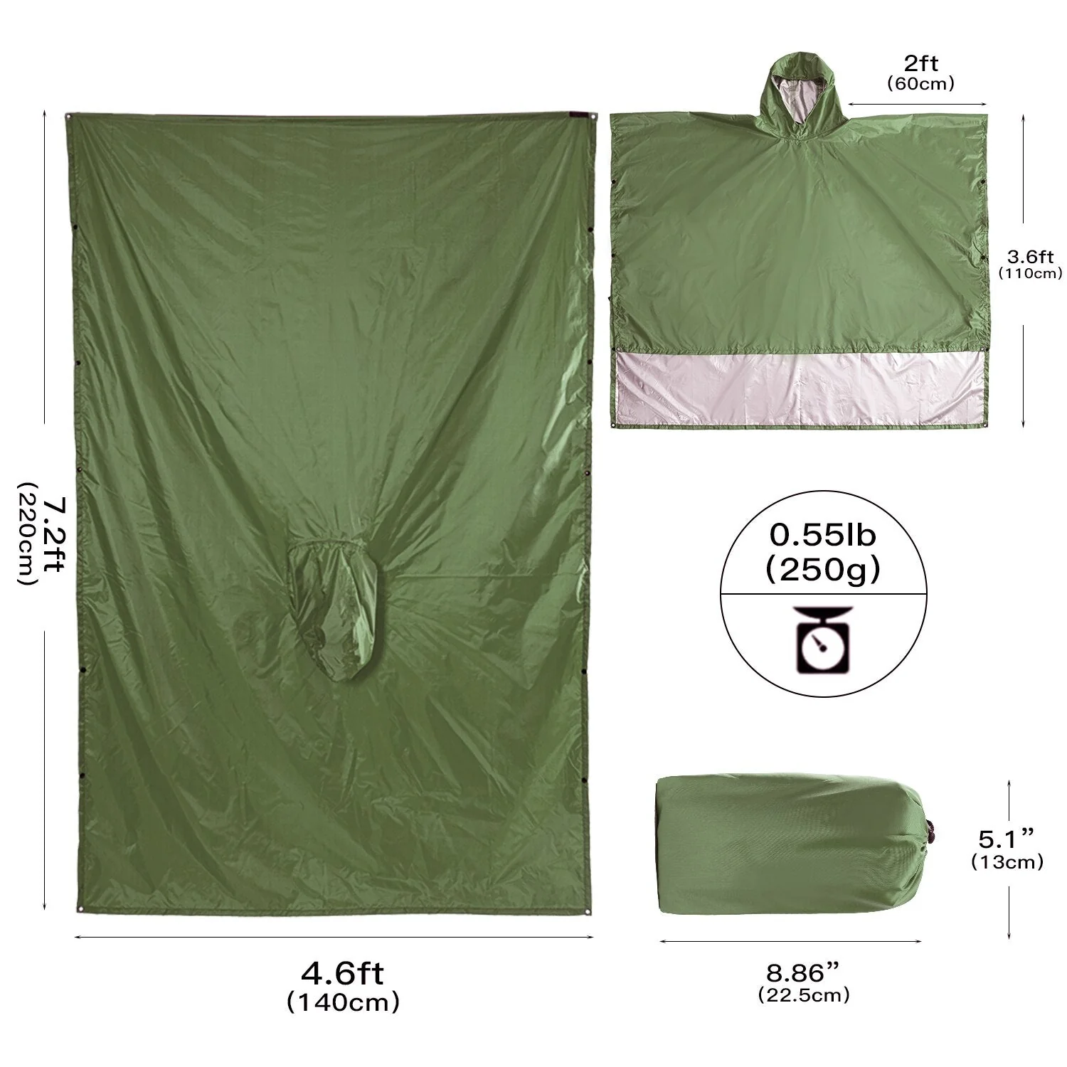 HULIANFU Portable Multifunctional 3 In 1 Rain Coat Hiking Camping Raincoat Poncho Mat Awning Durable Outdoor Activity Rain Gear Supplie - Deanwangkt