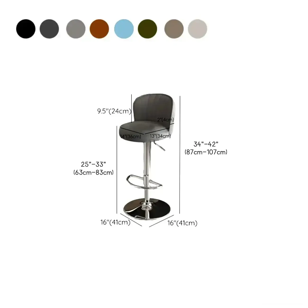 Modern Leather Adjustable Swivel Bar Stools with Back