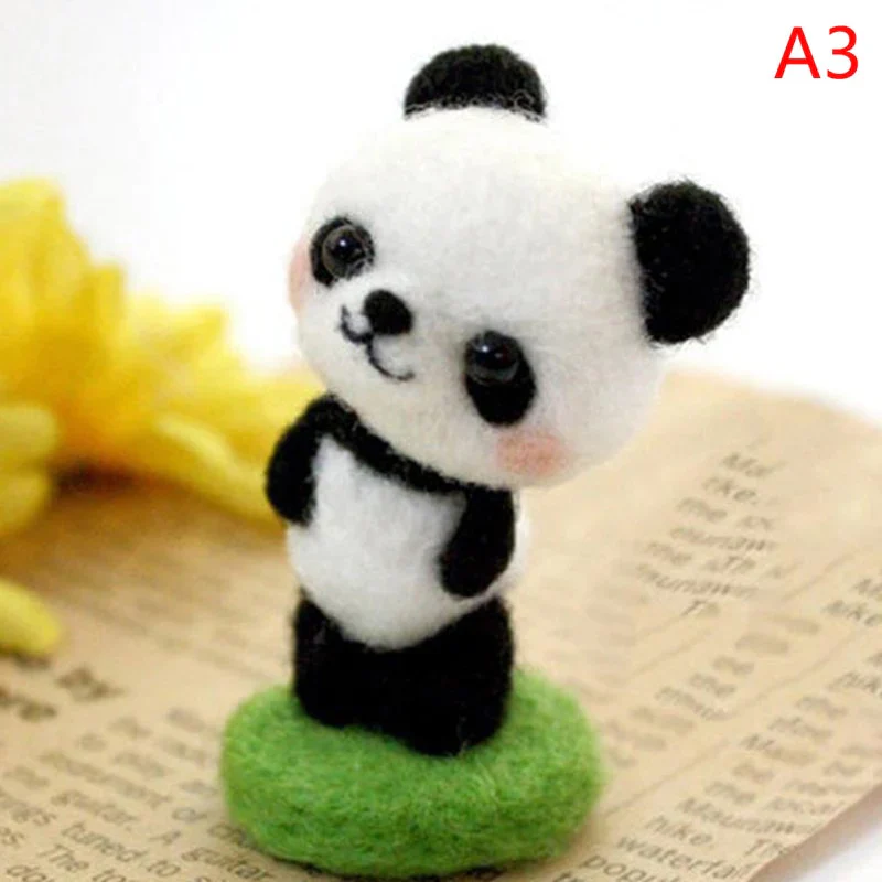 HULIANFU Non-Finished Felt Kit Cute Animal Collection Panda Squirrel Cat Penguin Doll Wool Felt Poked Kitting DIY Felting Materials - Deanwangkt