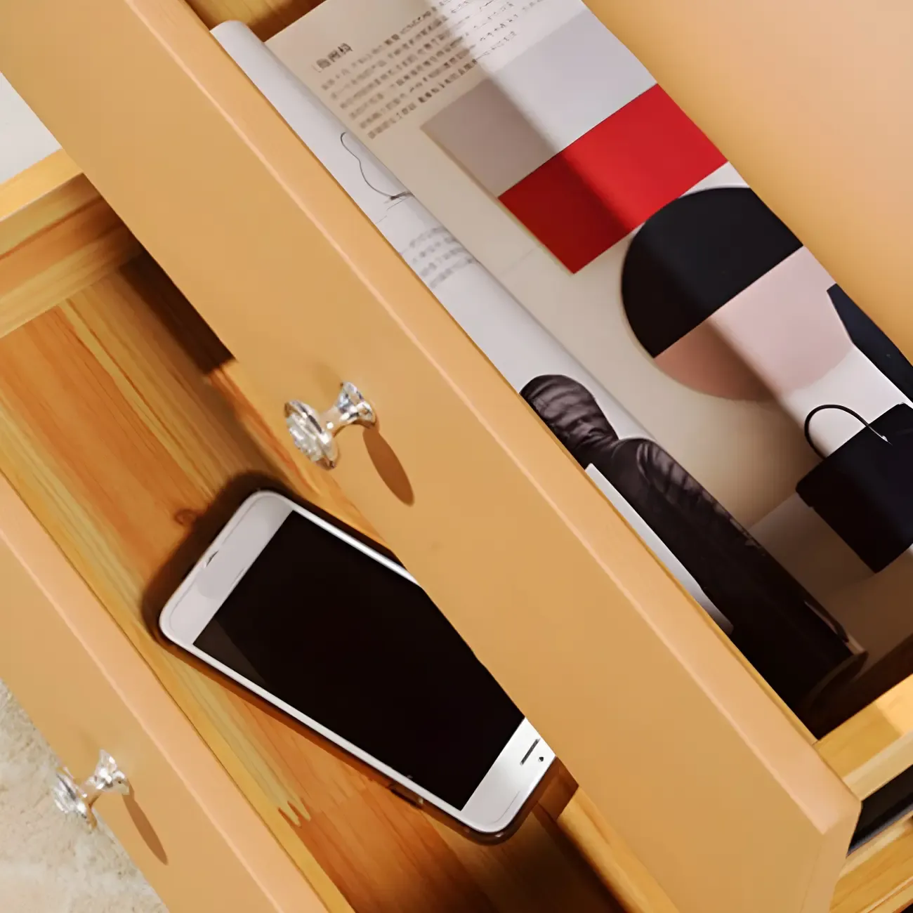 Stylish Narrow Faux Leather Bedside Table with 2 Drawers