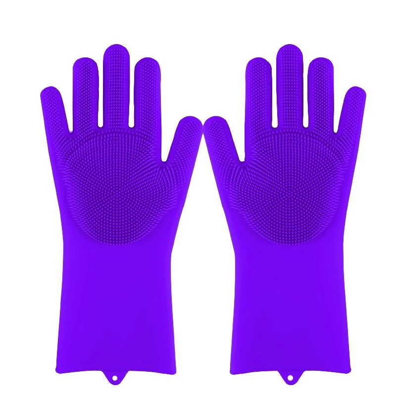 HULIANFU Silicone Dishwashing Cleaning Glove Magic Scrubber Sponge Rubber Glove for Washing Dish Kitchen Car Bathroom Pet Brush Cleaner - Deanwangkt