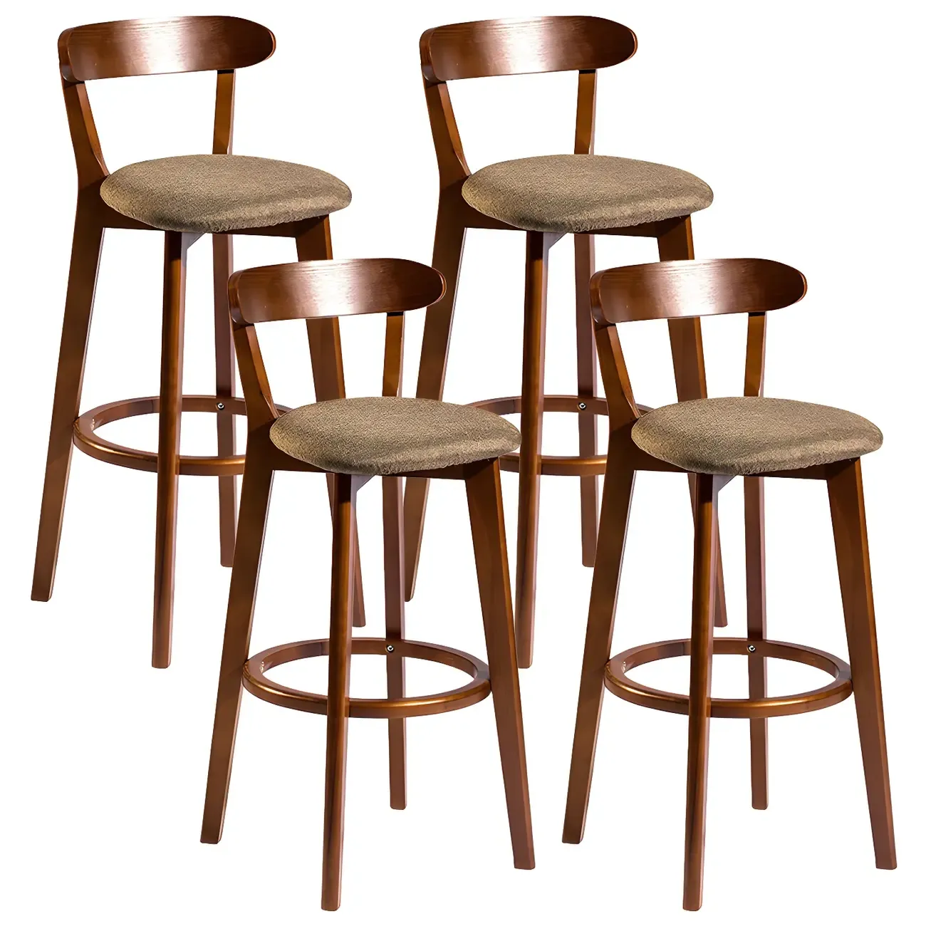 Wooden Upholstered Low Back Bar Height Stools Set of 2