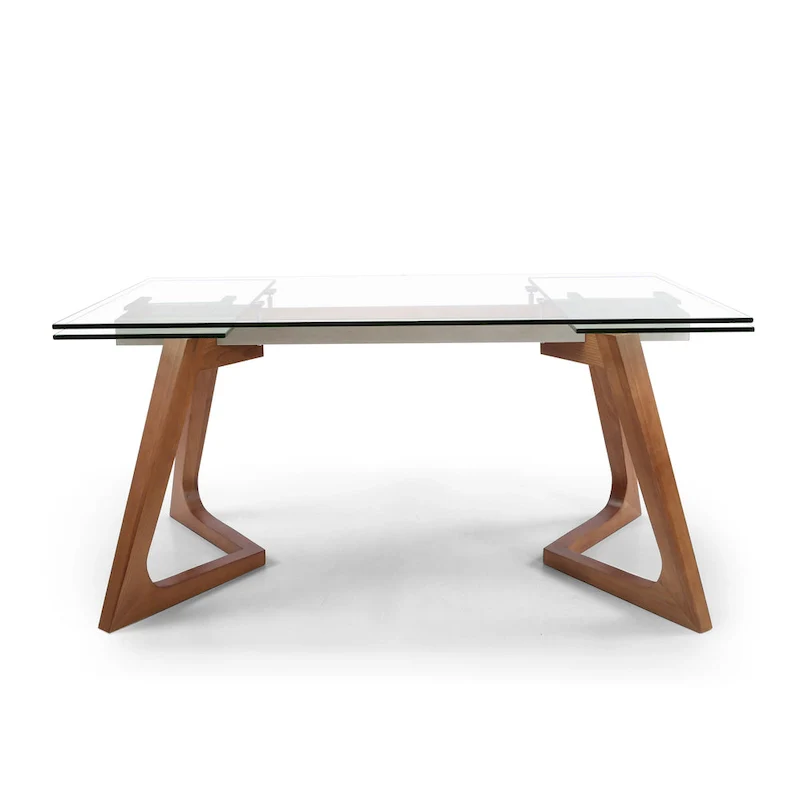 transparent Glass Top with Wood Leg Extendable Dining Table - 63/94.5*35.43*29.53 inches