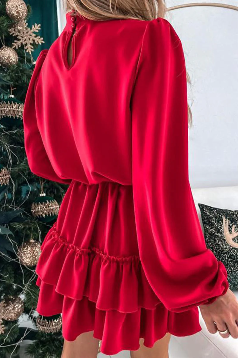 hulianfu Elegant Solid Flounce Half A Turtleneck Cake Skirt Dresses - Deanwangkt